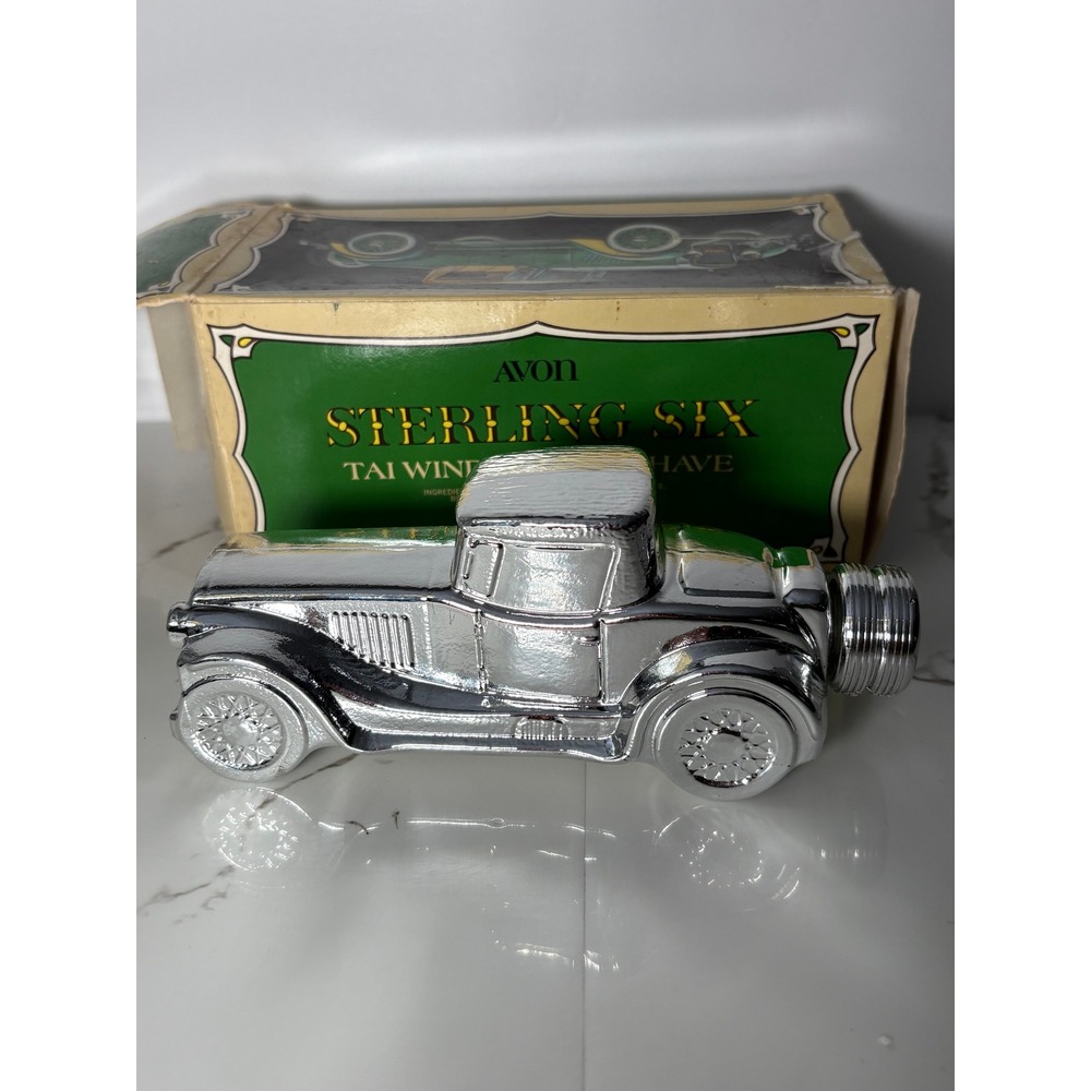 Vintage 1978 Avon Sterling Six Tai Winds After Shave Silver Car Decanter 7oz Box